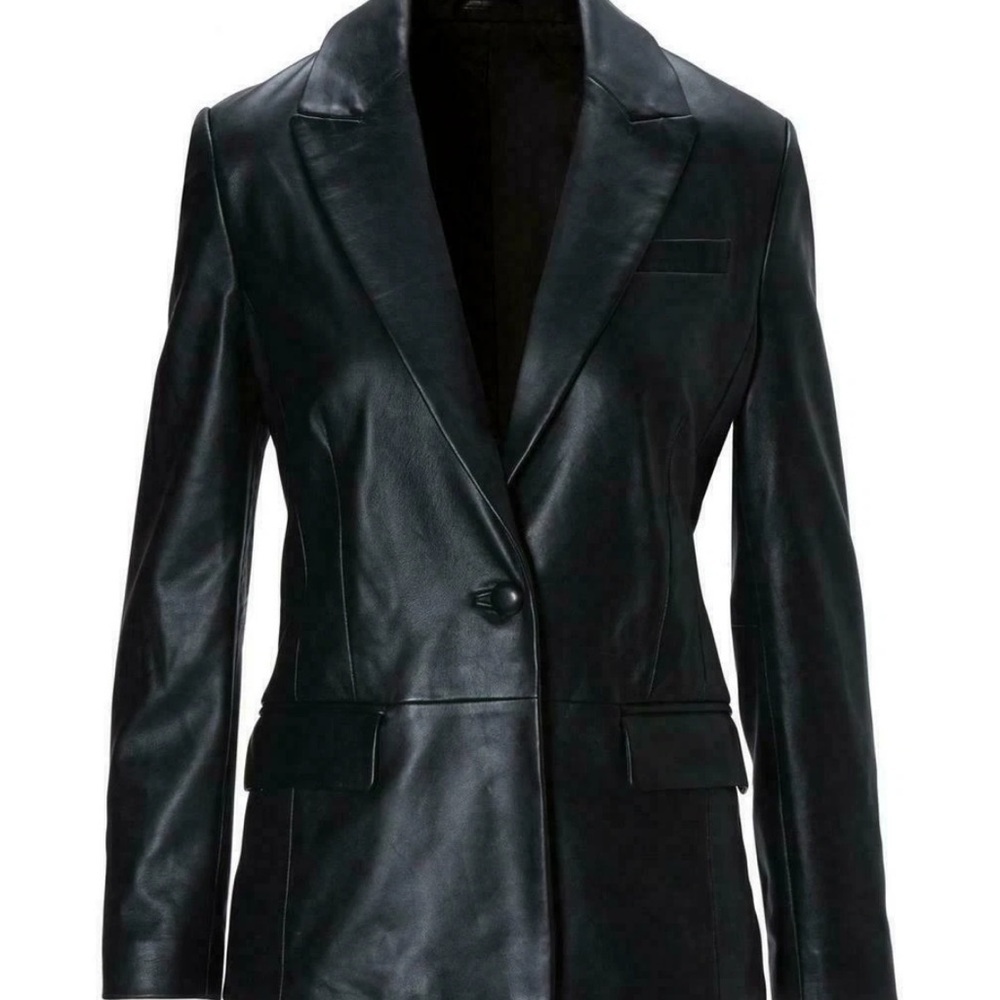 Women's Black Leather Blazer Jacket